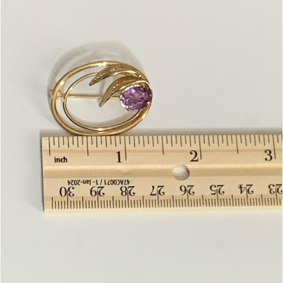 RARE-Antique 14 Karat Yellow Gold Filled Filigree Amethyst Brooch - Picture 13 of 16